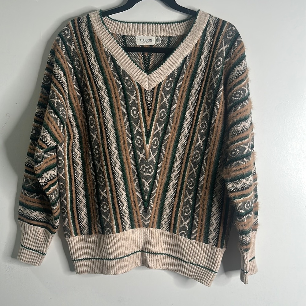 Vintage 90$ ALLSON New York sweater size 0S grandpa western fairIsle